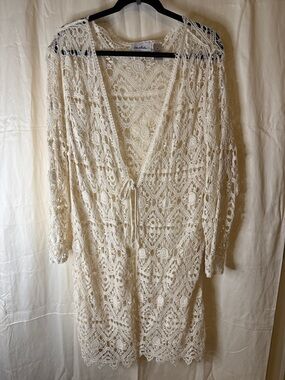 Le Moda Crochet Lace Open Front Cardigan - Cream